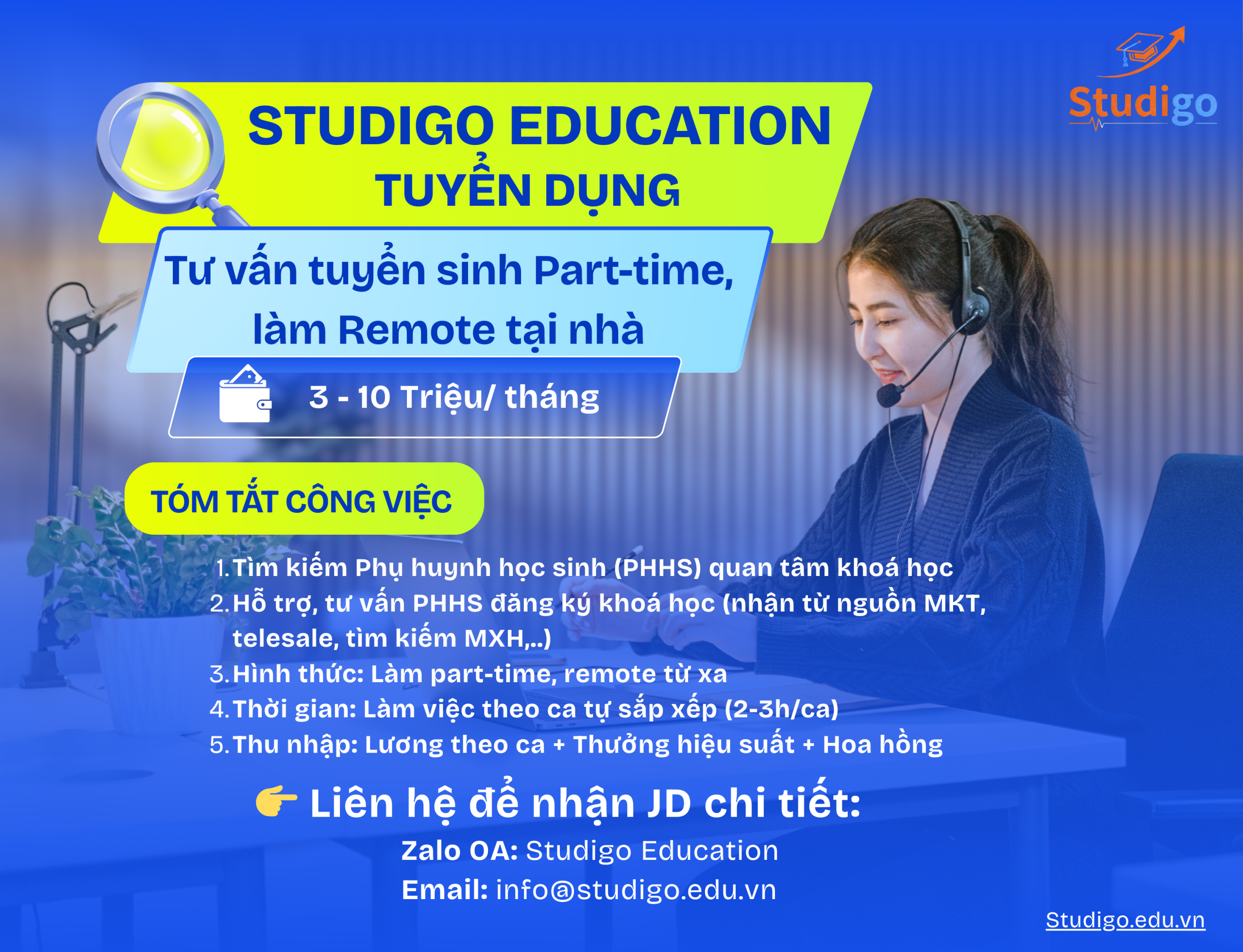 Tuyển dụng tư vấn tuyển sinh part-time làm remote tại nhà